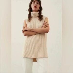 H&M Women's Turtleneck‎ Sweater Sleeveless Wool Blend Vest Tan Size XXL